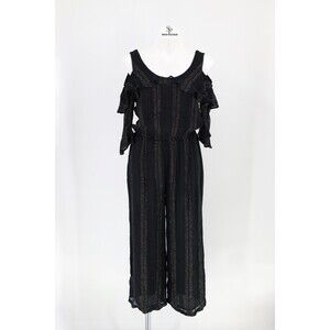 Soft Surroundings XS Black Metallic Striped Cold Shoulder 3/4 Sleeve Jumpsuit